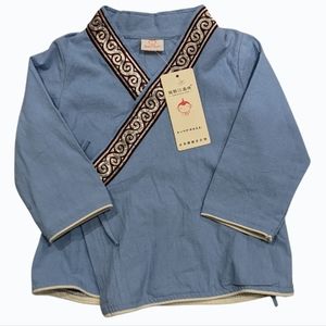 NWT wrap style Chinese top with embroidered edge